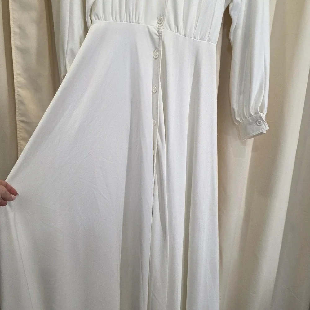 Neiman Marcus vintage Maxi Dress Long Sleeve Button Front‎ Collared White xs/sm - Picture 10 of 11